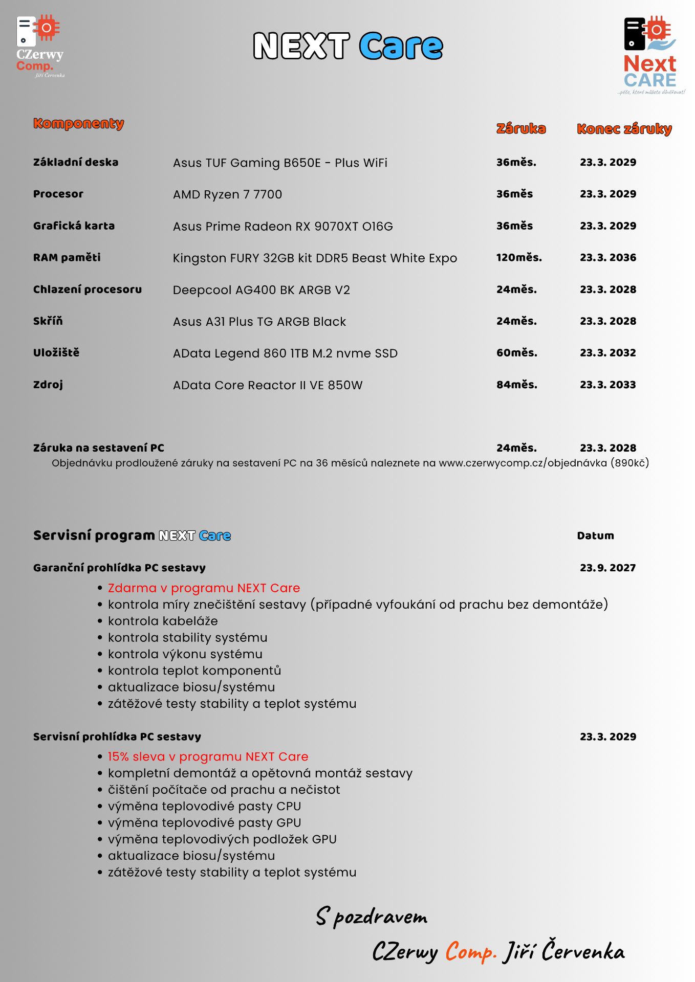 Ukázka průvodní dokumentace k sestavě